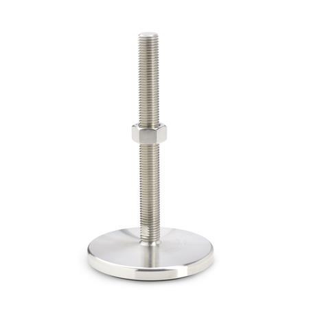 Otto Ganter Stainless Steel Levelling Feet with Turned Base Plate without Mounting Bore, GN 21